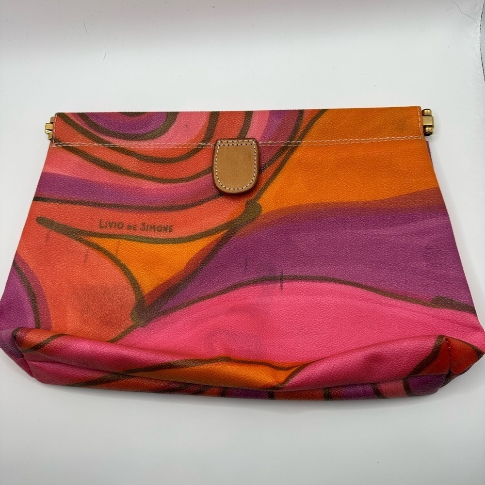 Livio De Simone pink retro Pucci - like print pink & orange leather bag clutch